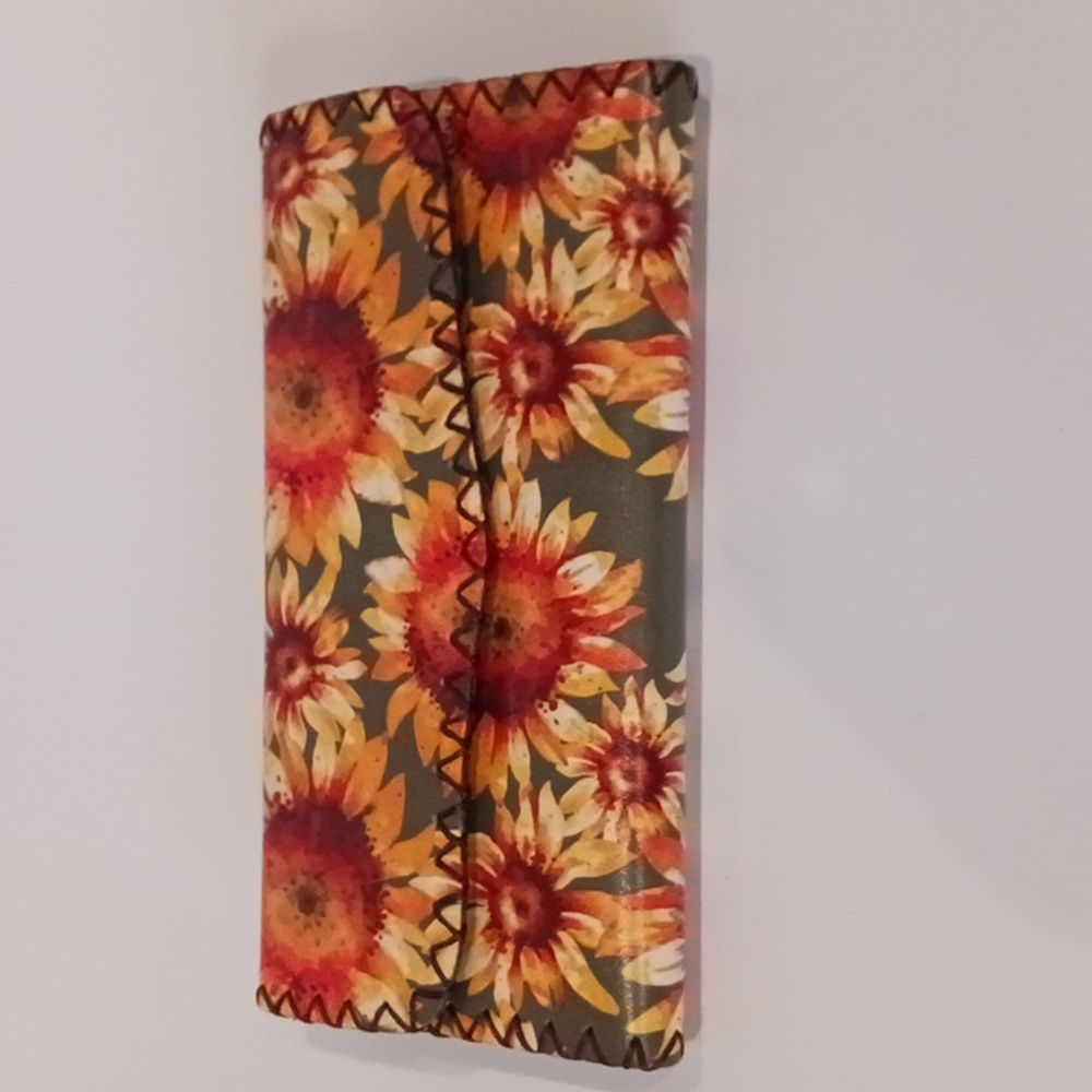 SUNFLOWERS Printed WALLET Hand Stitched Vegan Leather Multi compartment